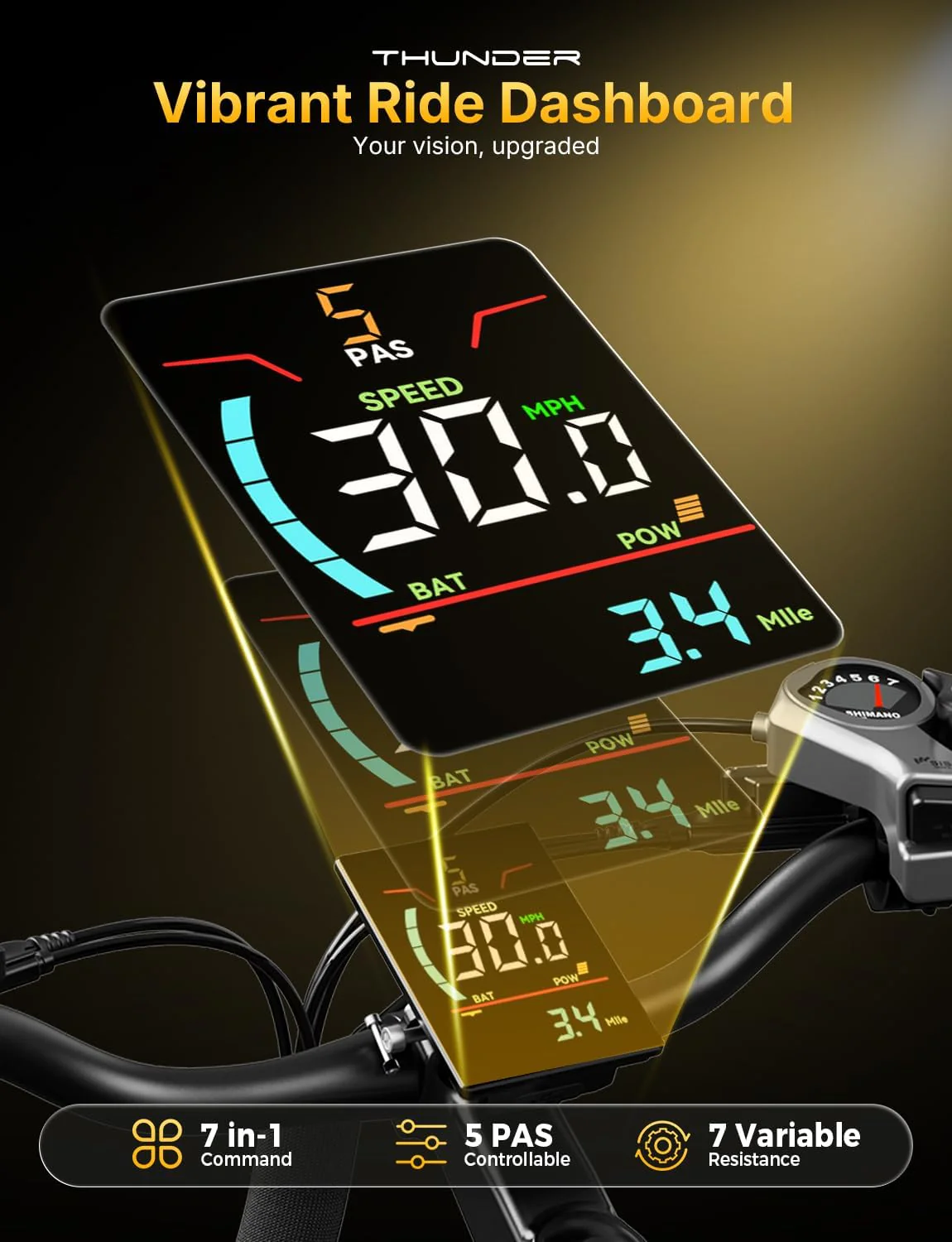 Thunder Electric Bike 1500W 30+MPH 80Miles Range Fat Tire Hydraulic Disc Brakes