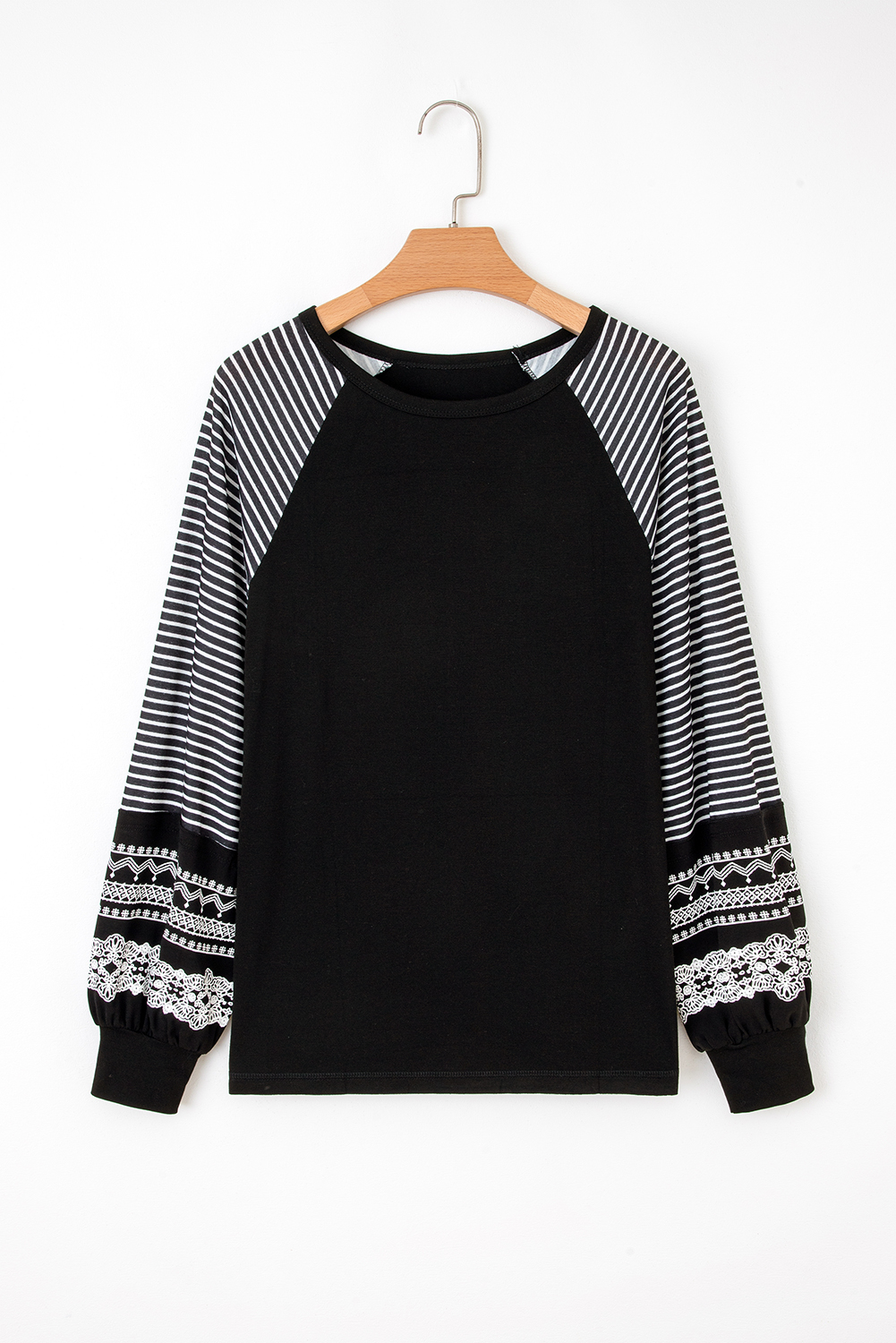 Tillandsia Purple Contrast Print Striped Raglan Long Sleeve Loose Top