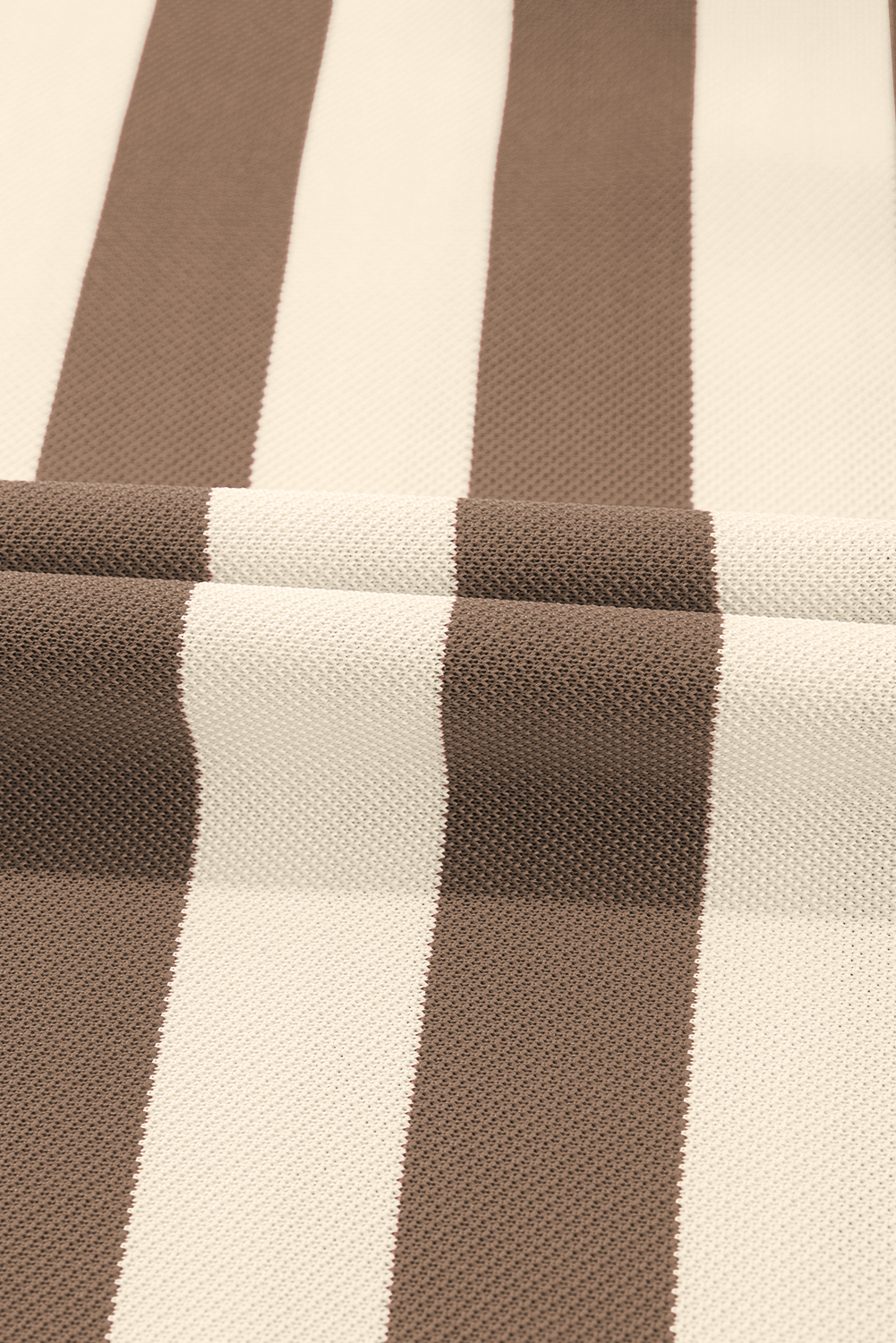Khaki Stripe Collared V Neck Long Sleeve Loose Casual Dress