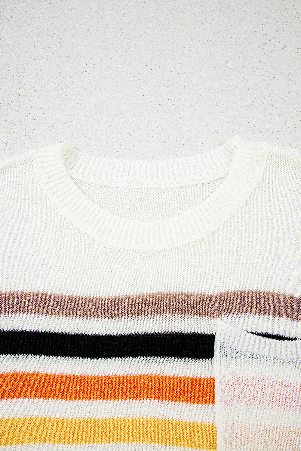 White Striped Pocketed Loose Fit Crewneck Knitted T Shirt