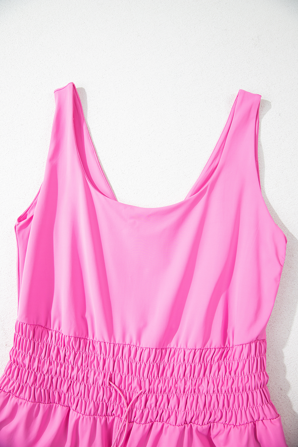 Black Plain Sleeveless Loop Drawstring Cinched Waist Romper
