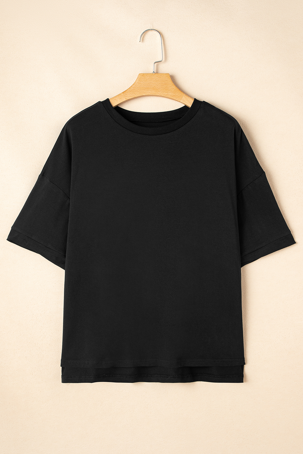 Black Loose Half Sleeve Hi Low Hem T Shirt