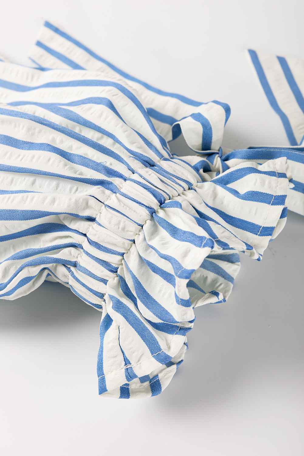 Sky Blue Stripe Knotted Bracelet Sleeve Notched Neck Shift Mini Dress