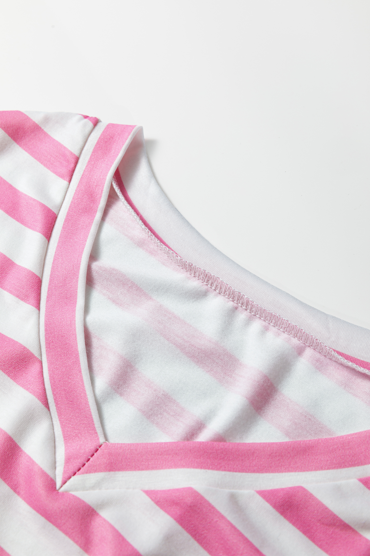 Sky Blue Stripe V Neck Patched Pocket Casual T Shirt