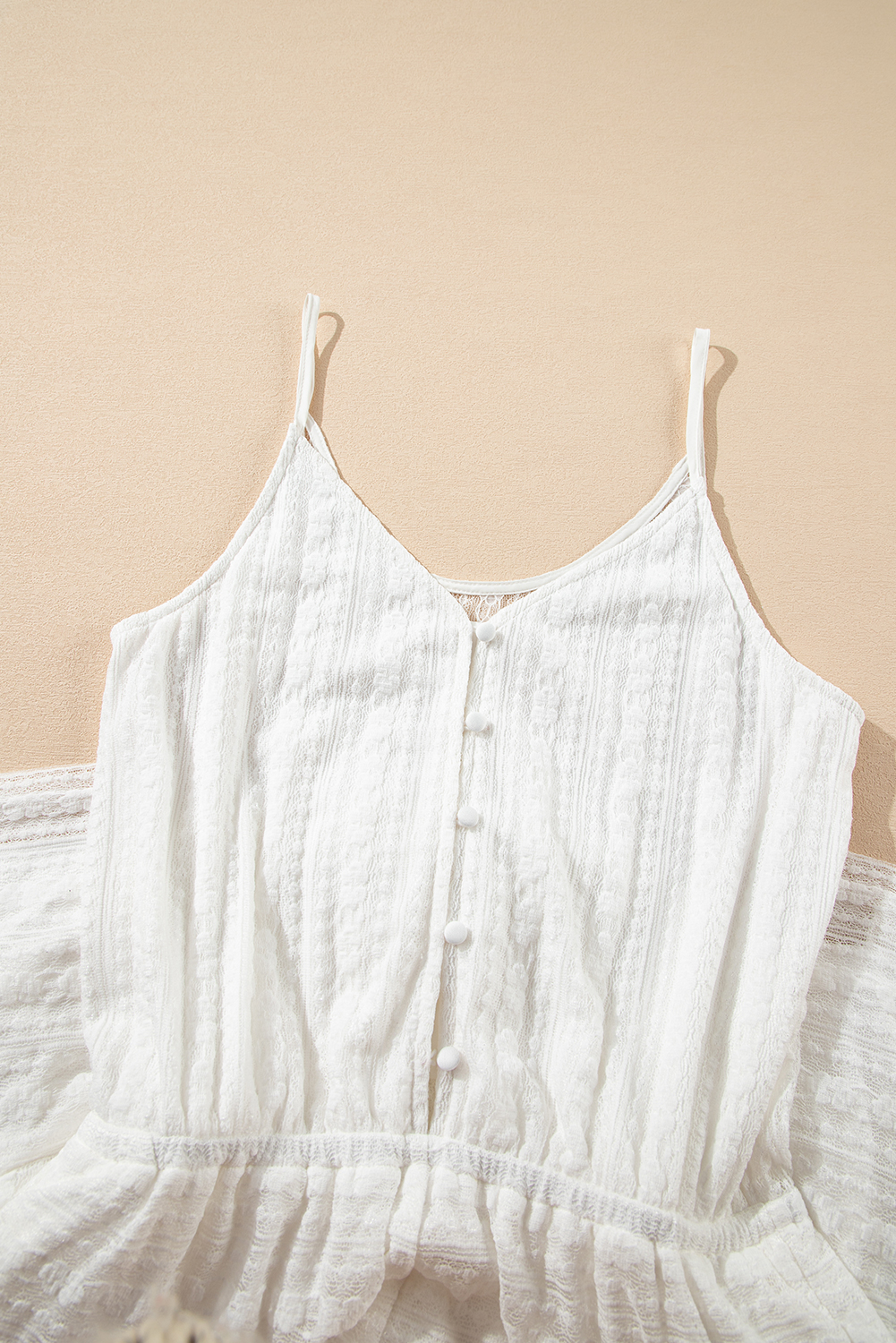White Lace Spaghetti Strap V Neck Loose Fit Romper