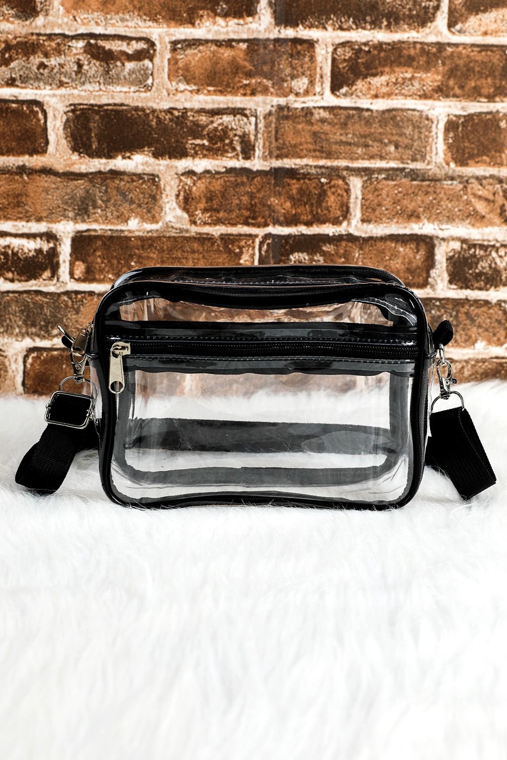 Gray Multi-Pocket Contrast Edge Detachable Strap Clear Shoulder Bag