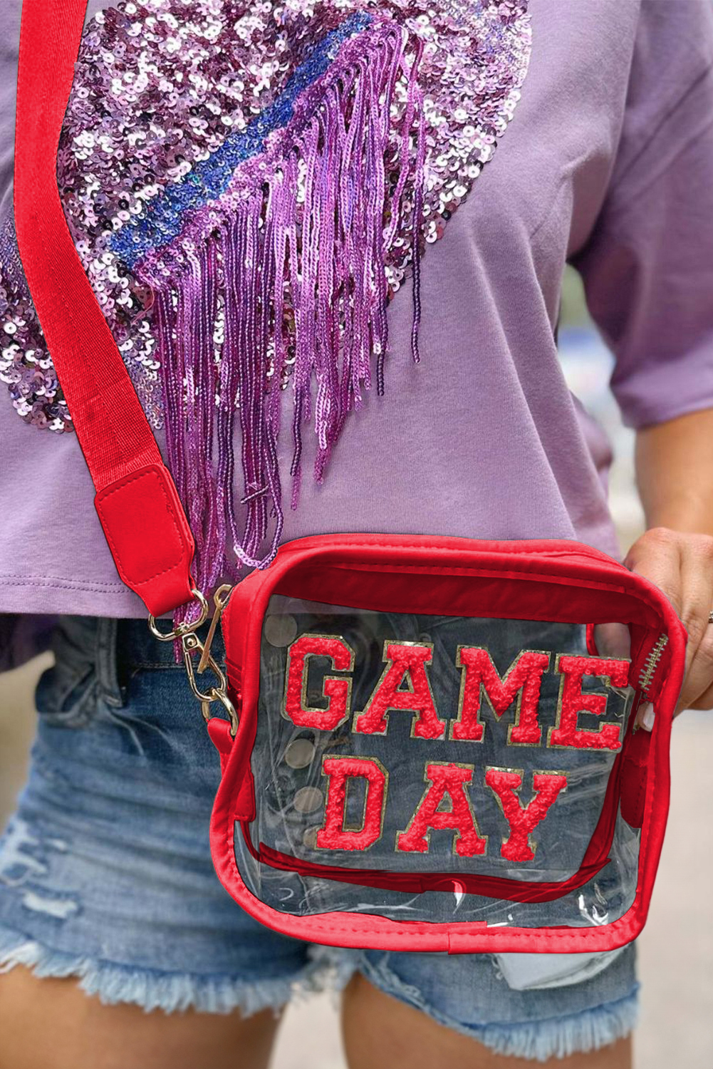 Black GAME DAY Rugby Football Clear Shoulder Bag