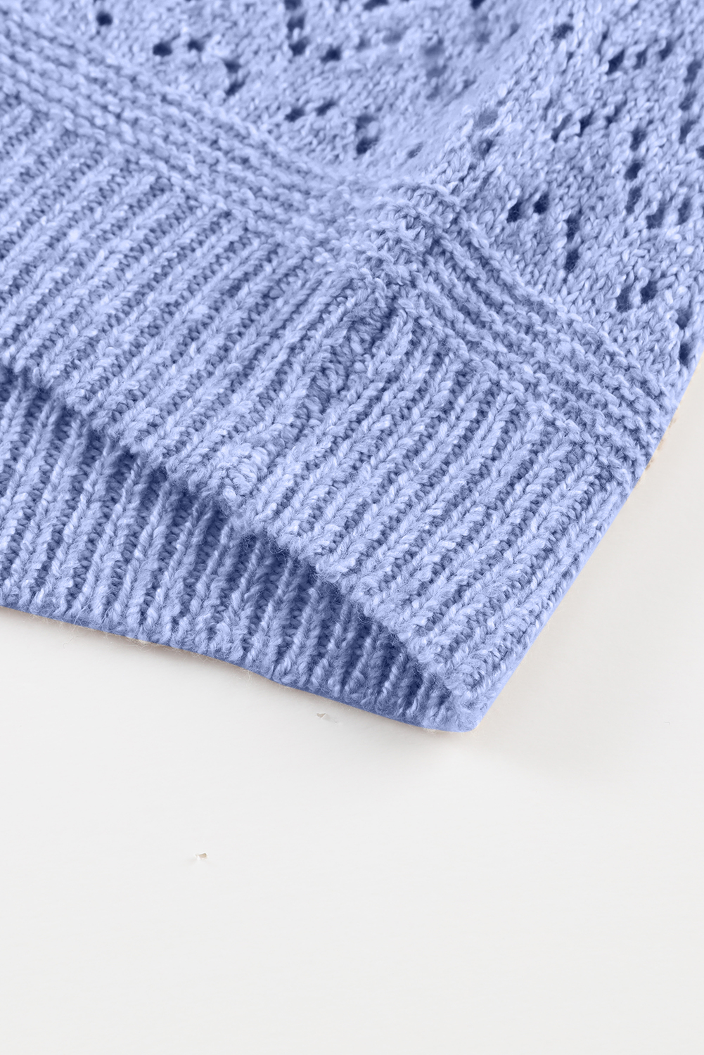 Sky Blue Eyelet Pattern Detail V Neck Drop Shoulder Sweater