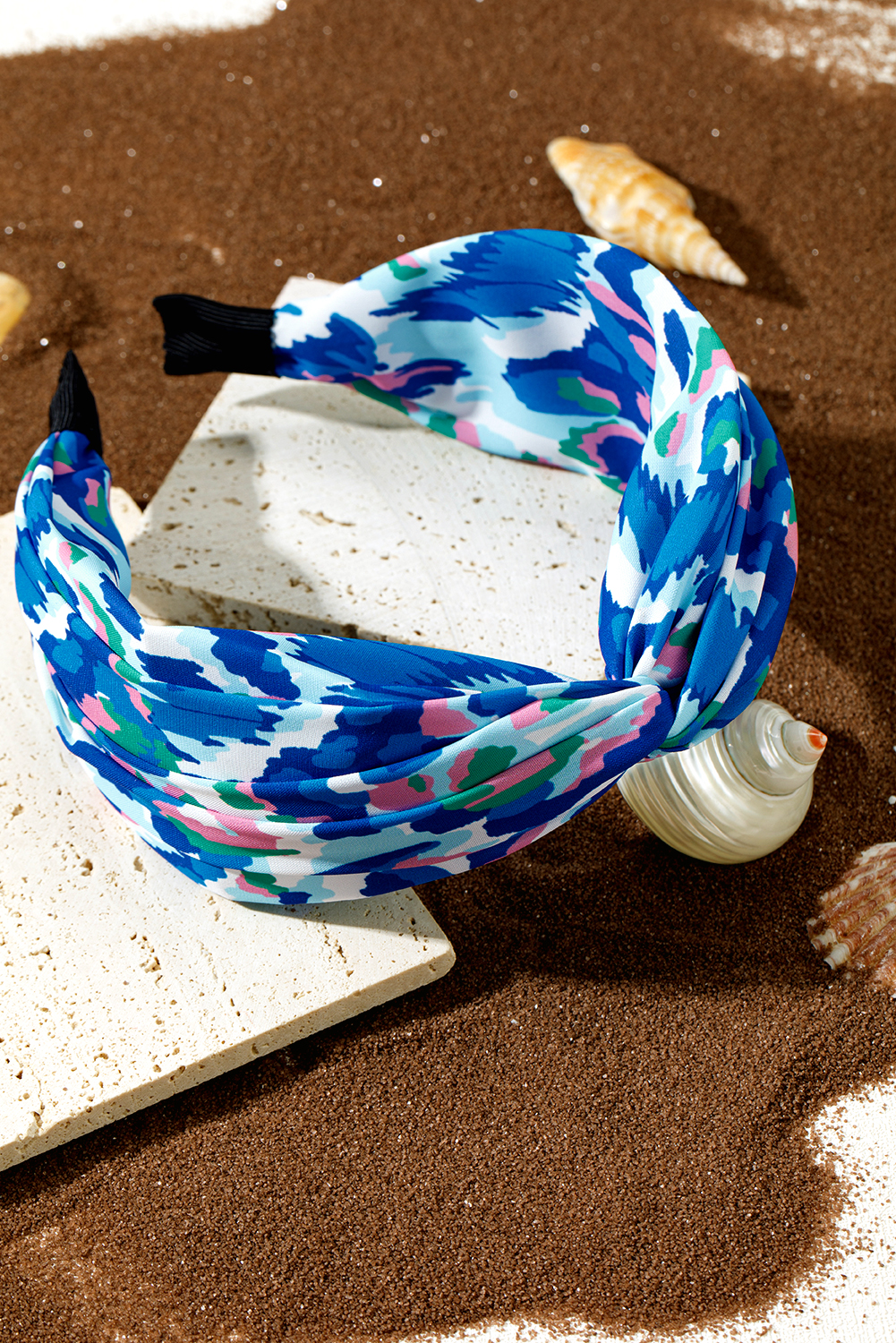 Blue Bohemian Vacation Fashion Print Twisted Hair Band