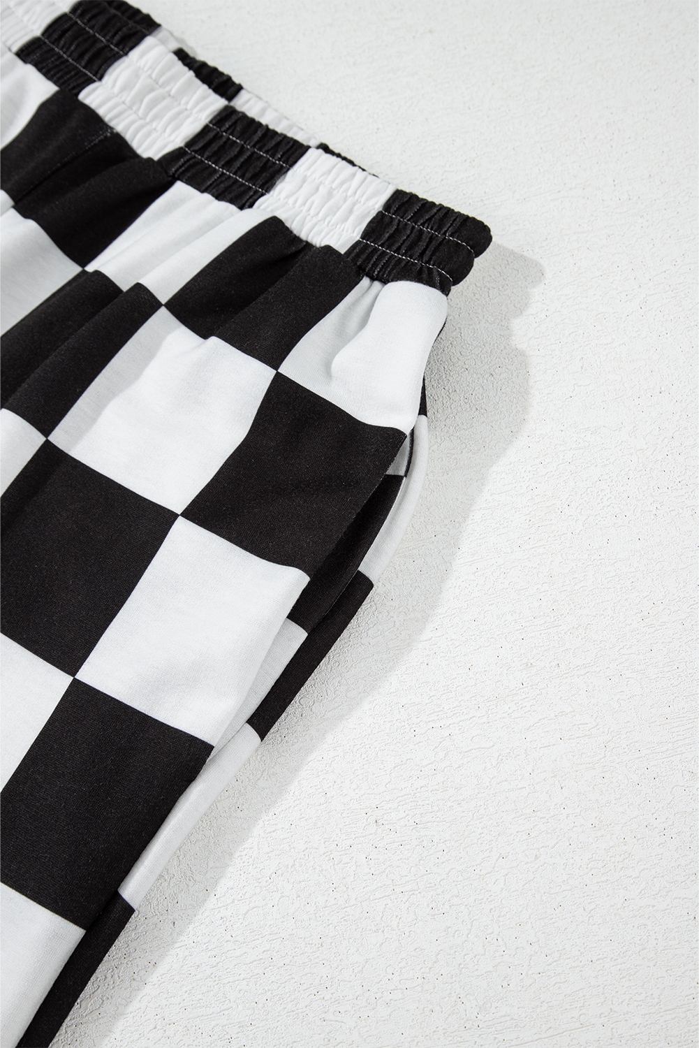 Black 2-Tone Checked Print High Waist Wide Leg Pants