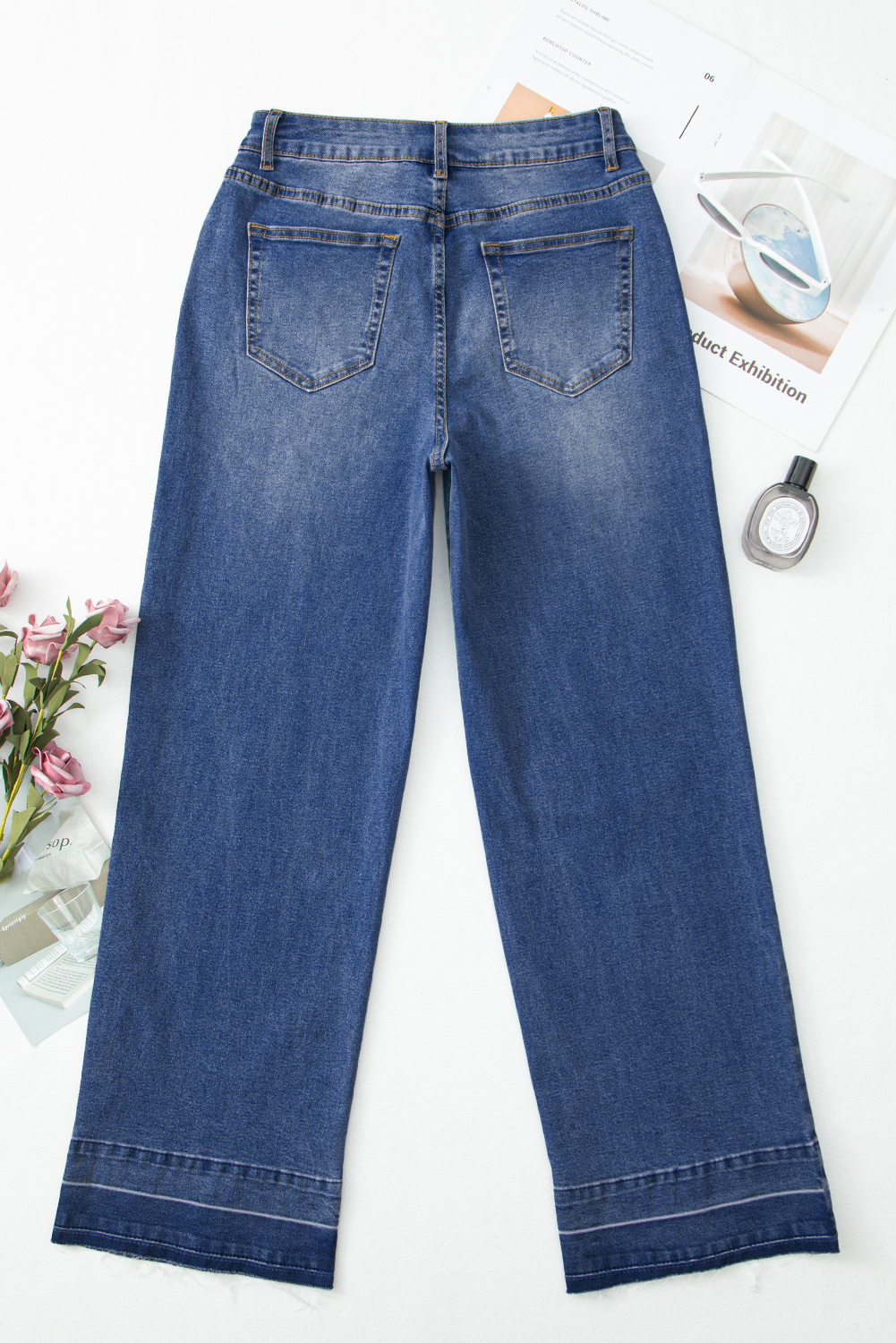 Real Teal Raw Hem Unique Cuffs Straight High Rise Loose Jeans