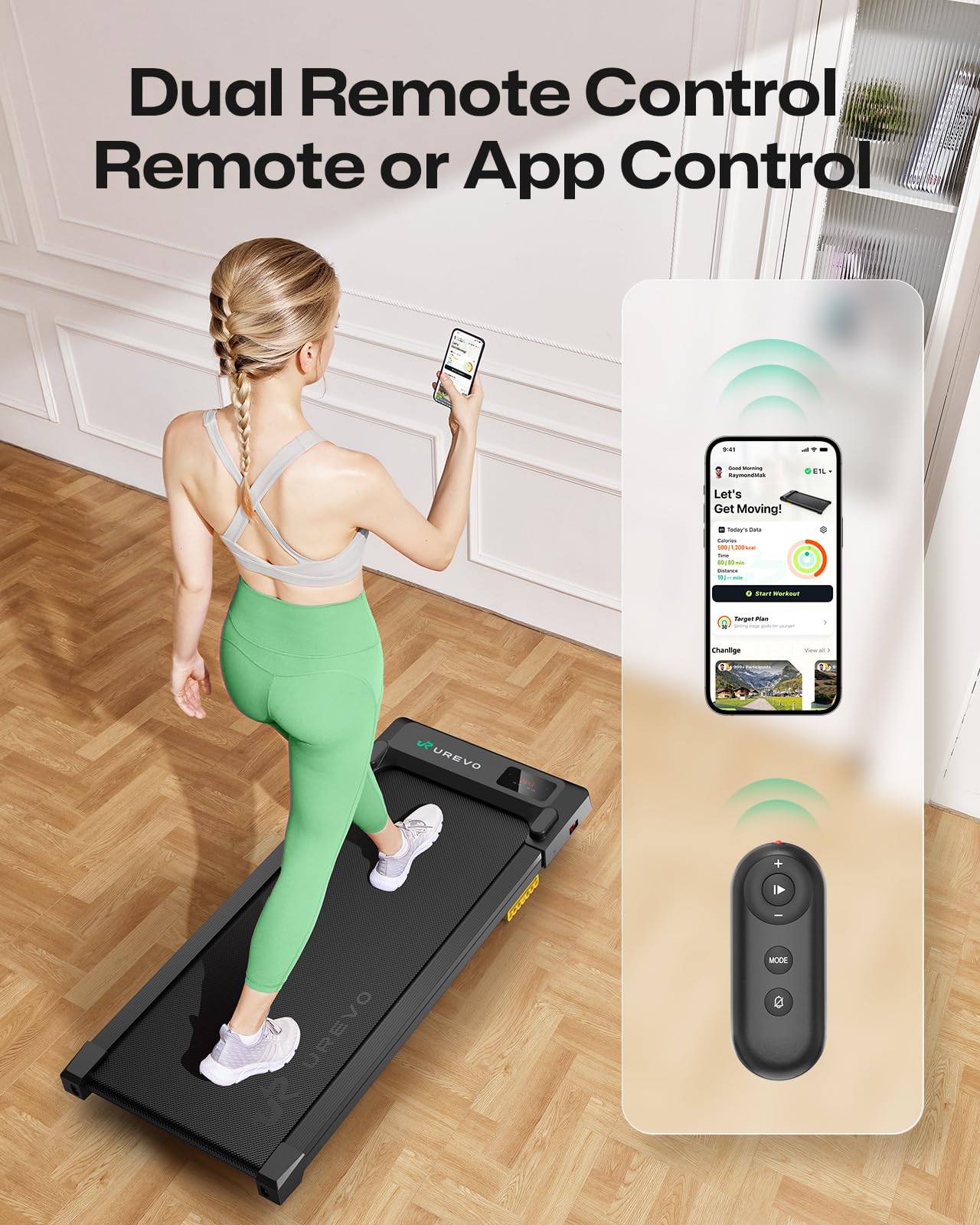UREVO Smart Walking Pad, Compact Under Desk Treadmill