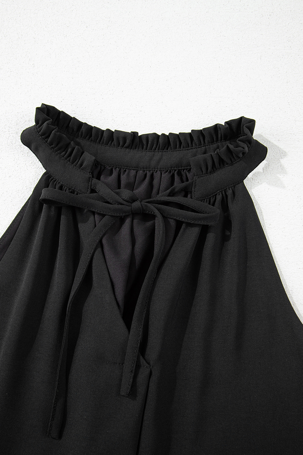 Black Pinched V Neck Tie Loose Tank Top