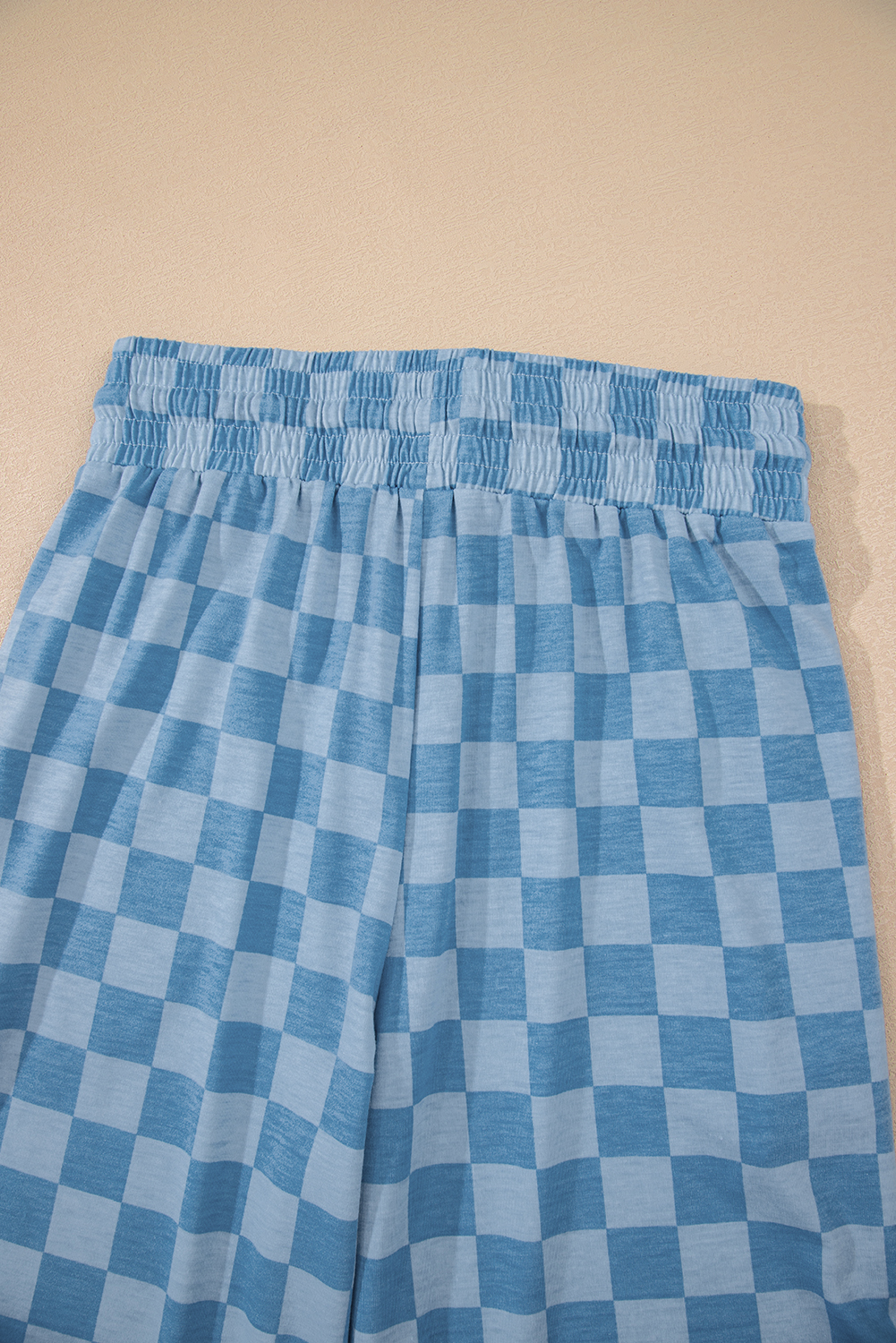 Khaki Checkered Elastic High Waist Loose Casual Pants