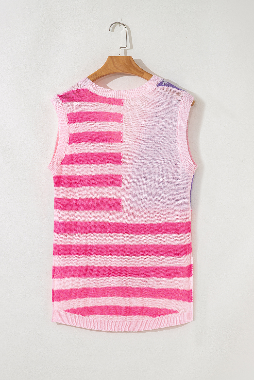 Beige USA Flag Notched Neckline Loose Sweater Vest