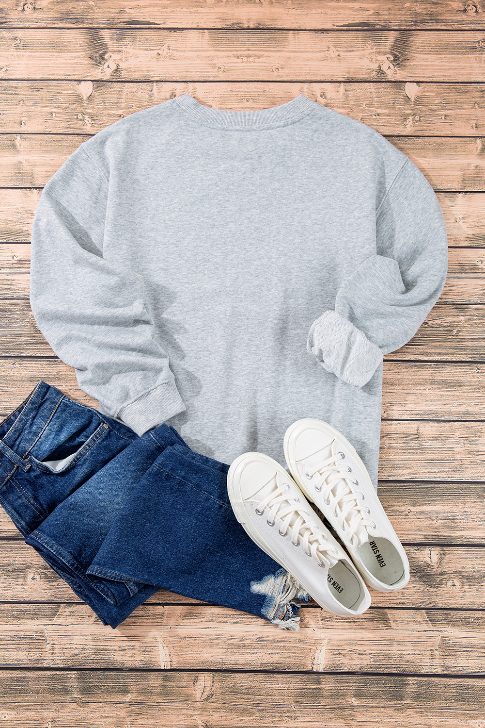 Navy Blue Plain Drop Shoulder Crewneck Pullover Sweatshirt