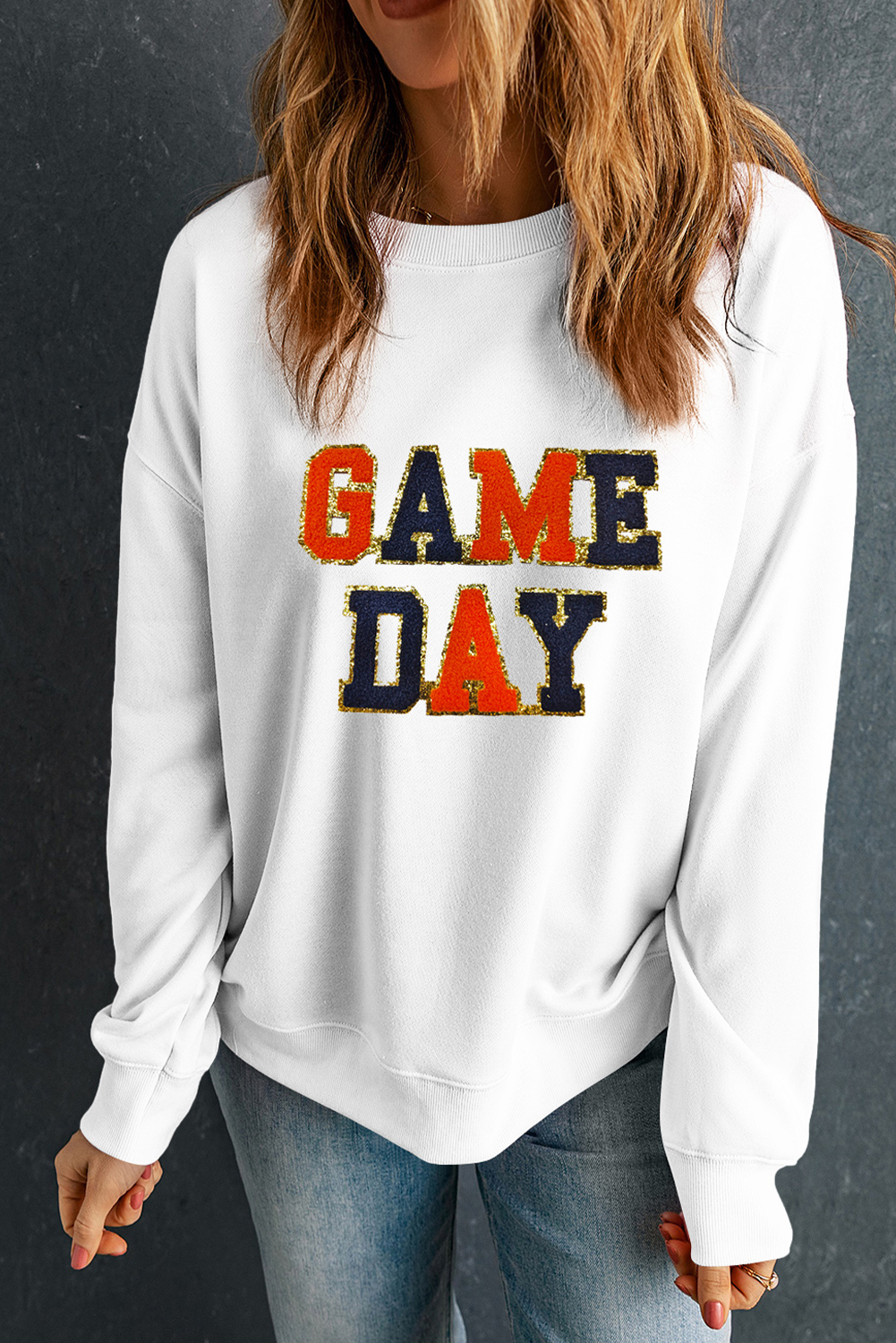 White GAME DAY Chenille Letter Graphic Sweatshirt