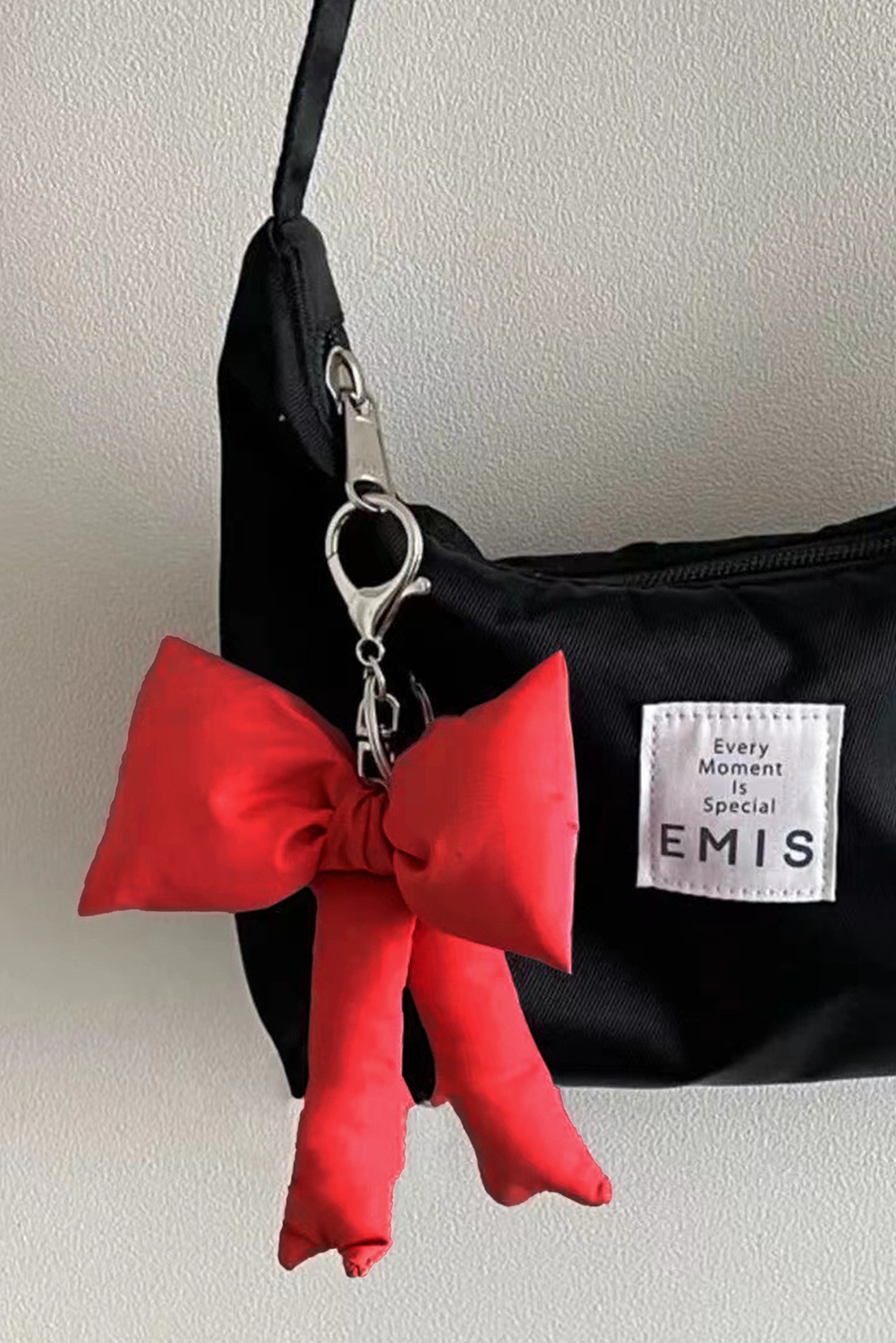 Pink Gingham Puffer Bow Knot Bag Pendant Keychain