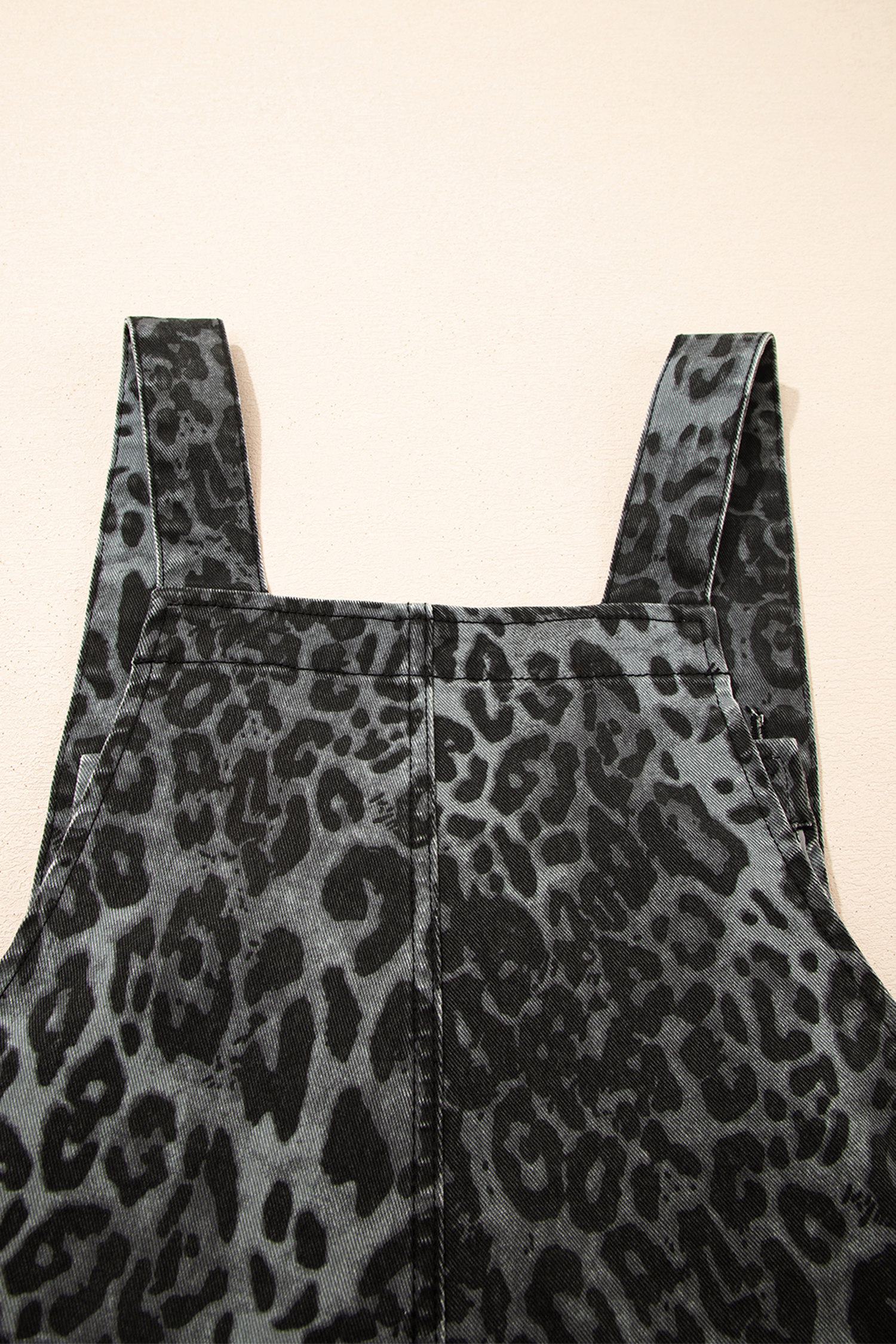 Gray Leopard Print Button Adjustable Straps Cropped Loose Denim Overalls