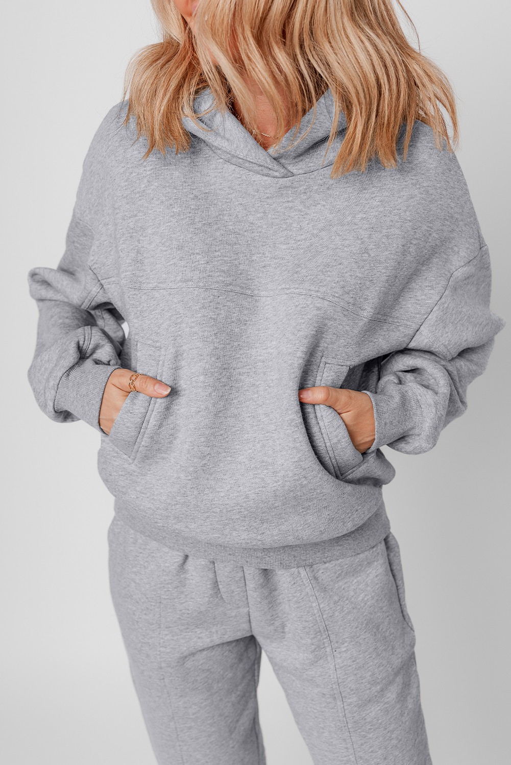 Navy Blue Solid Exposed Seams Hoodie and Joggers Activewear Set