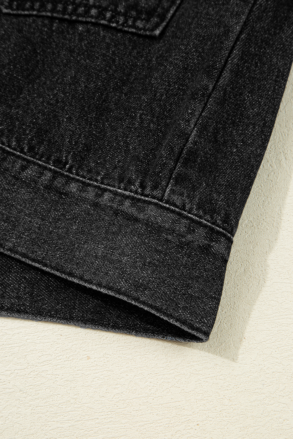 Black Big Chest Pocket Drop Shoulder Hooded Denim Jacket