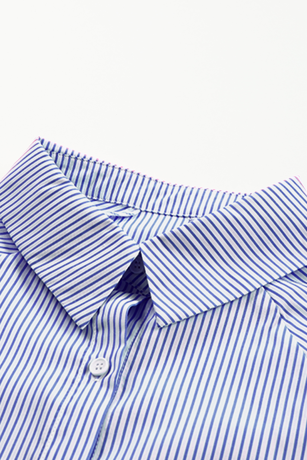 Red Stripe Smocked Cuffed Striped Boyfriend Shirt with Pocket