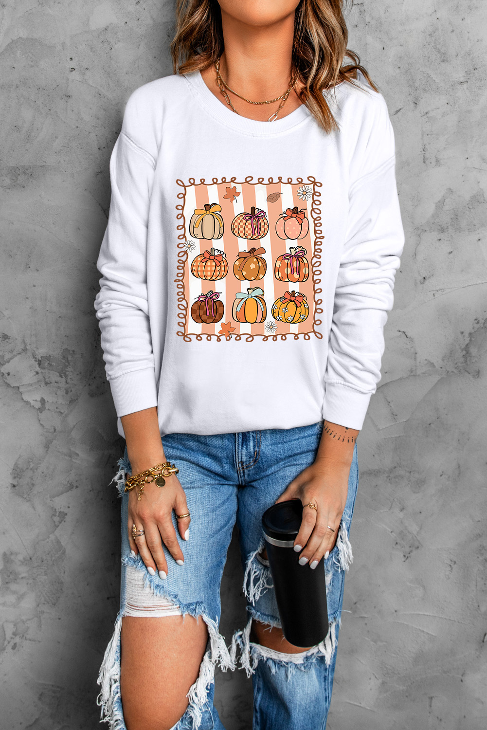White Fall Bow Pumpkin PNG Sublimation Graphic Sweatshirt