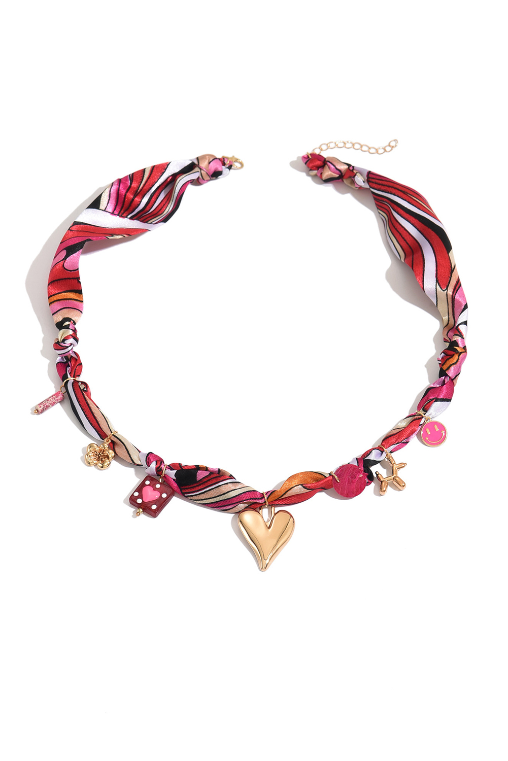 Strawberry Pink Valentines Multi Detail Knot Scarf Necklace