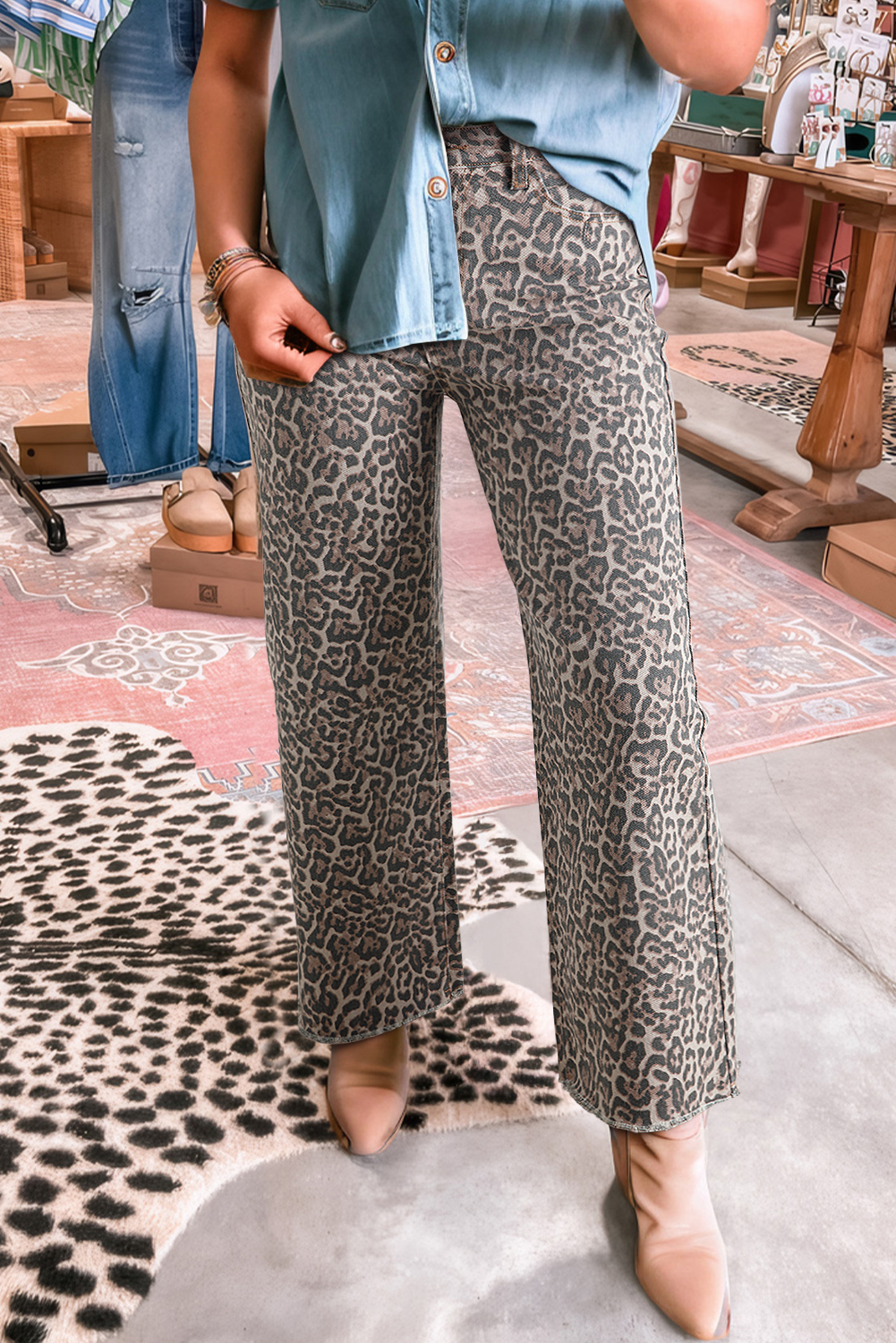 Dusk Blue Loose Straight Leg Cropped High Waist Jeans