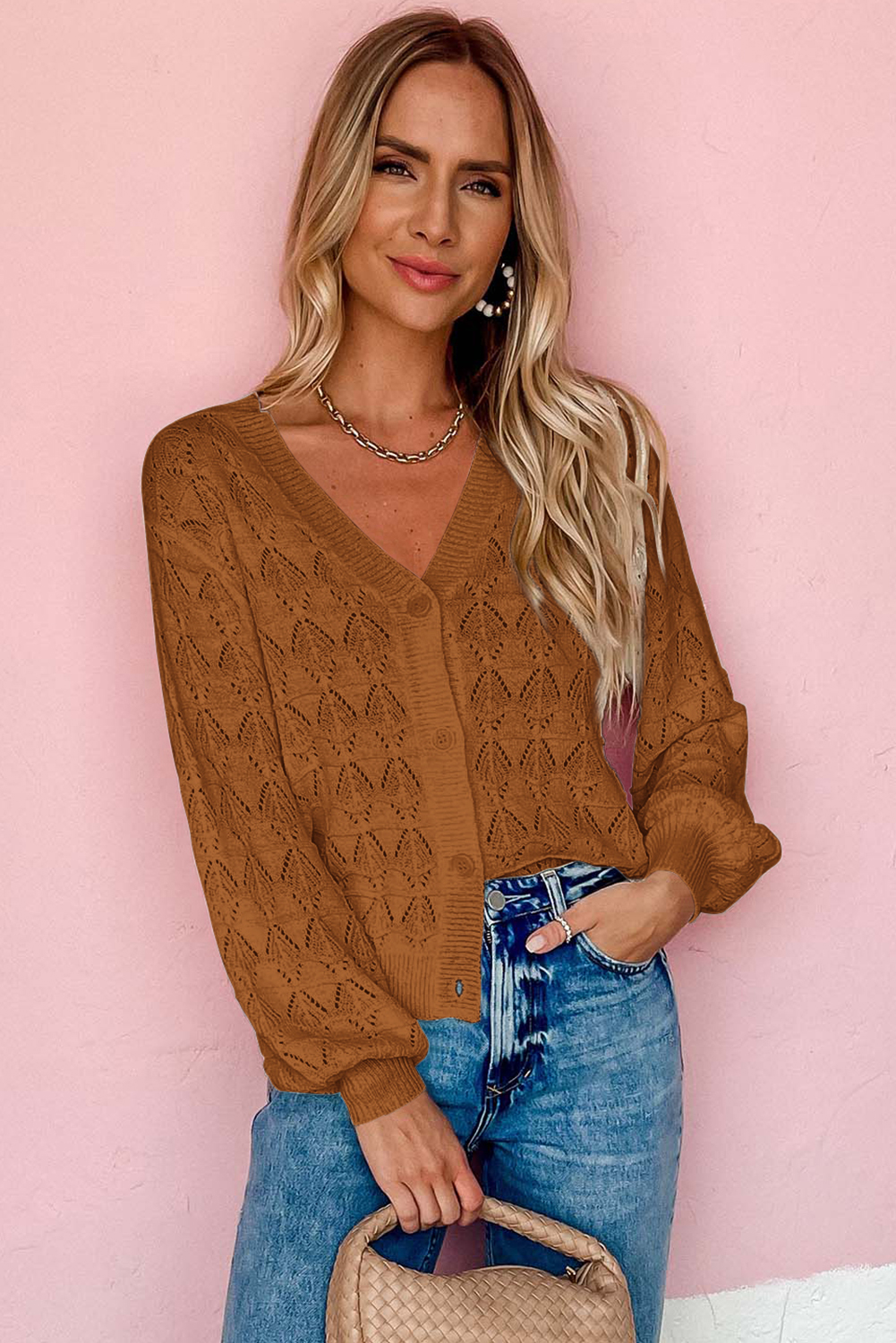 Fiery Red Lightweight Buttoned Front Crochet Cardigan