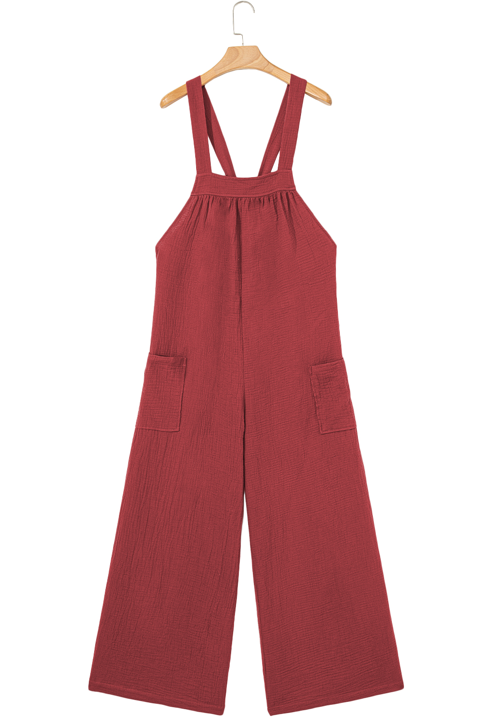 Red Clay Knotted Back Strap Cotton Bib Jumpsuit