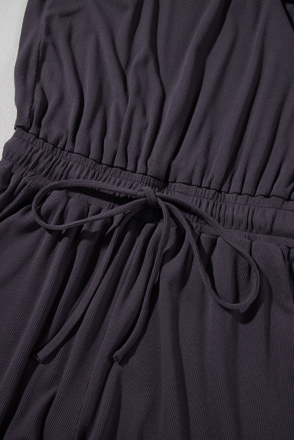 Bristol Black Knit Open Back Cap Sleeve Drawstring Elastic Waistband Romper