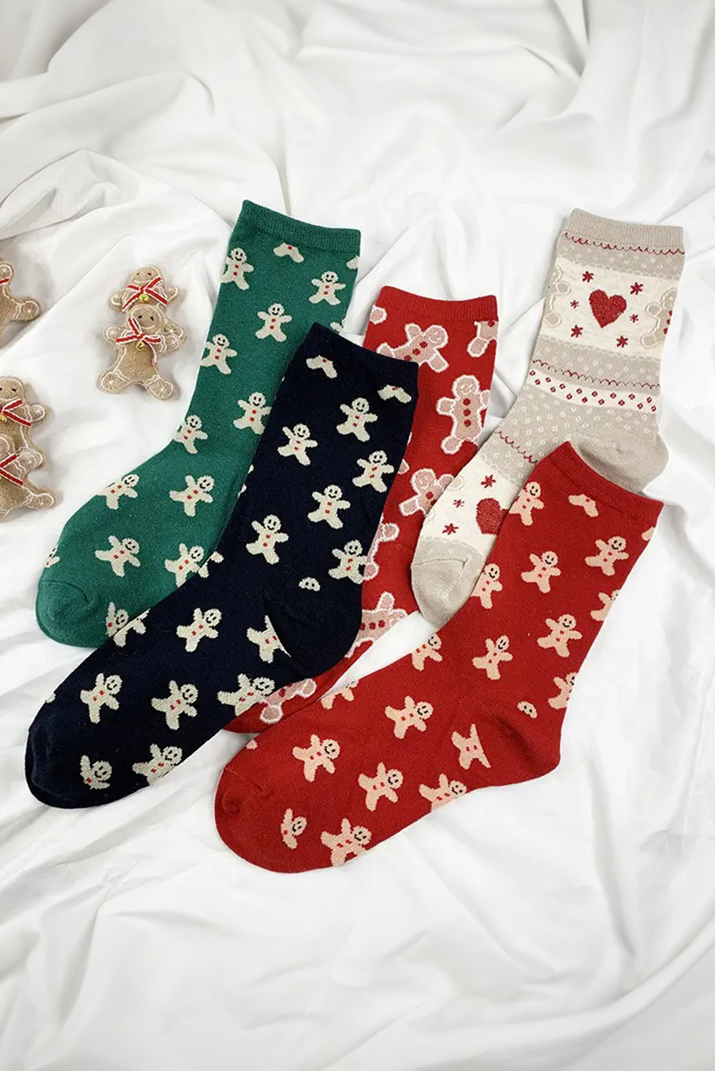 Fiery Red Christmas Gingerbread Man Cozy Crew Socks