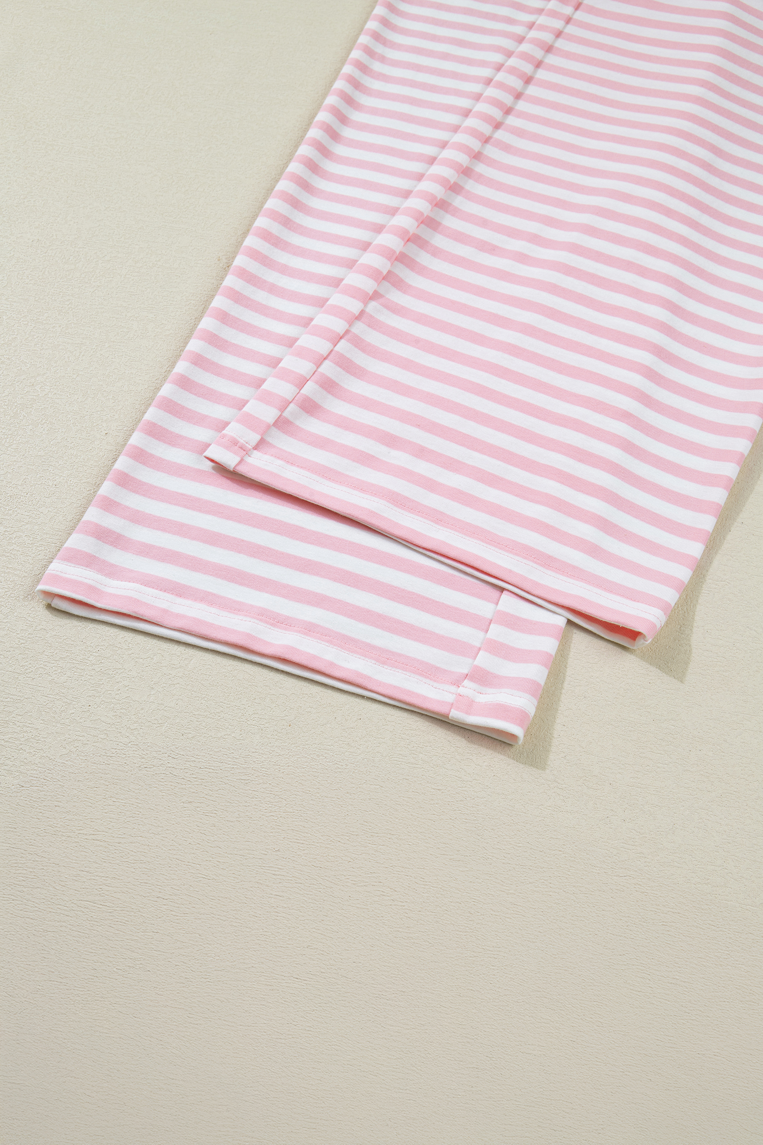 Rose Stripe Drop Shoulder Round Neck Top and Buttoned Straight Pants Two Piece Set