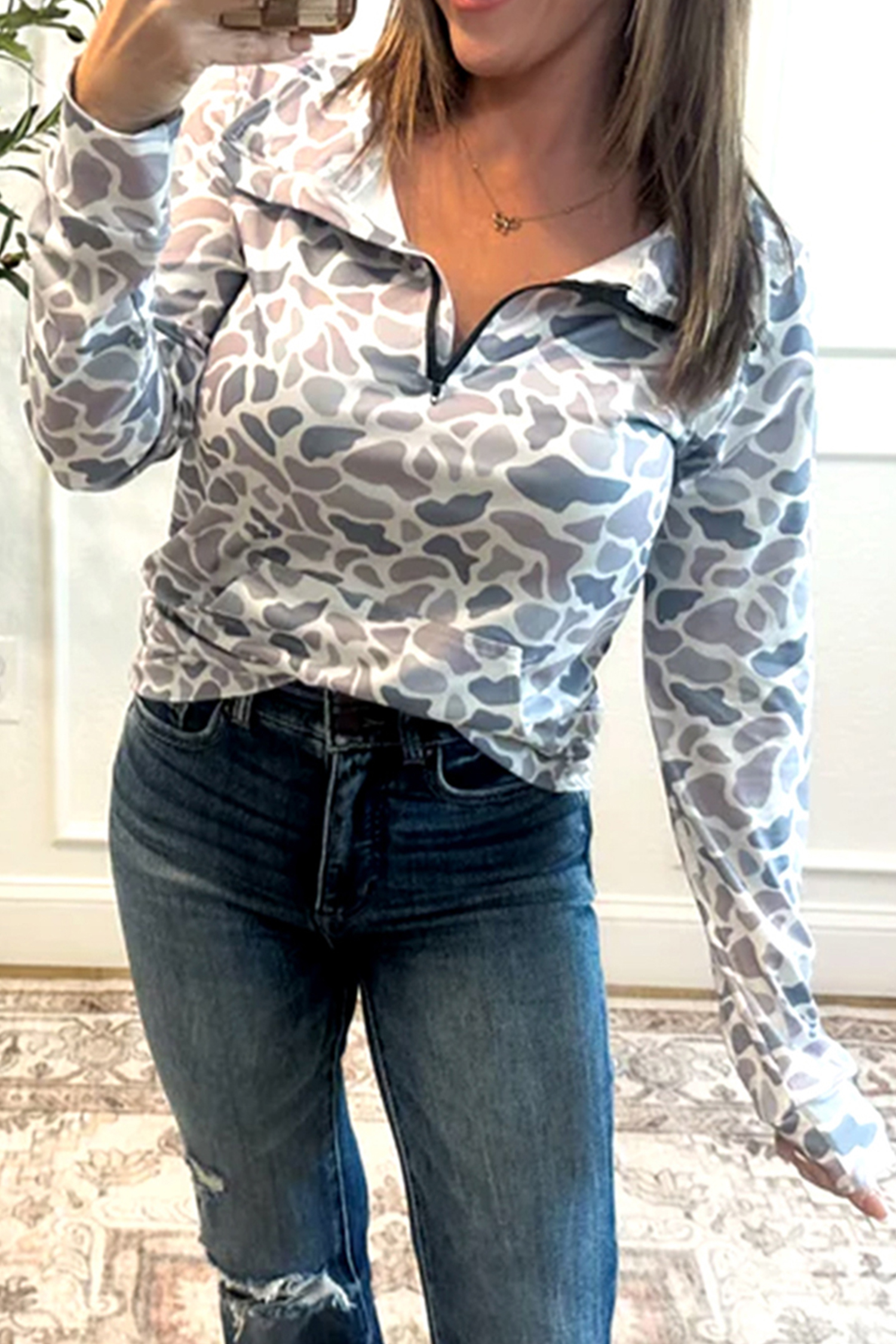Beige Camo Print Wide Leg Casual Pants