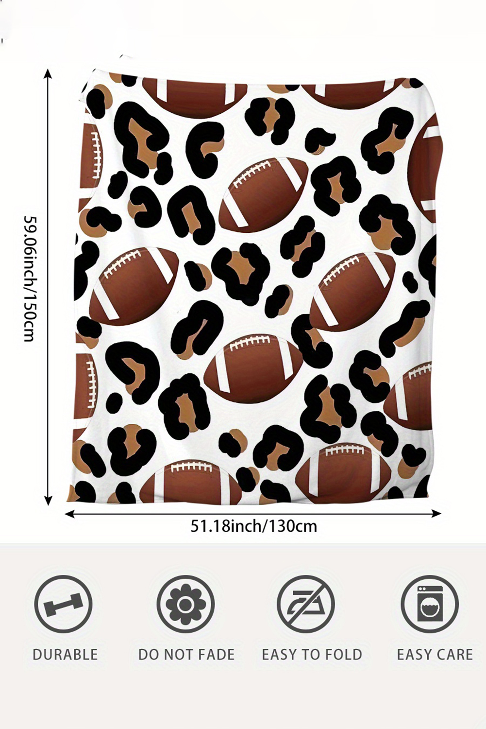 White Leopard & Rugby Football Print Flannel Blanket