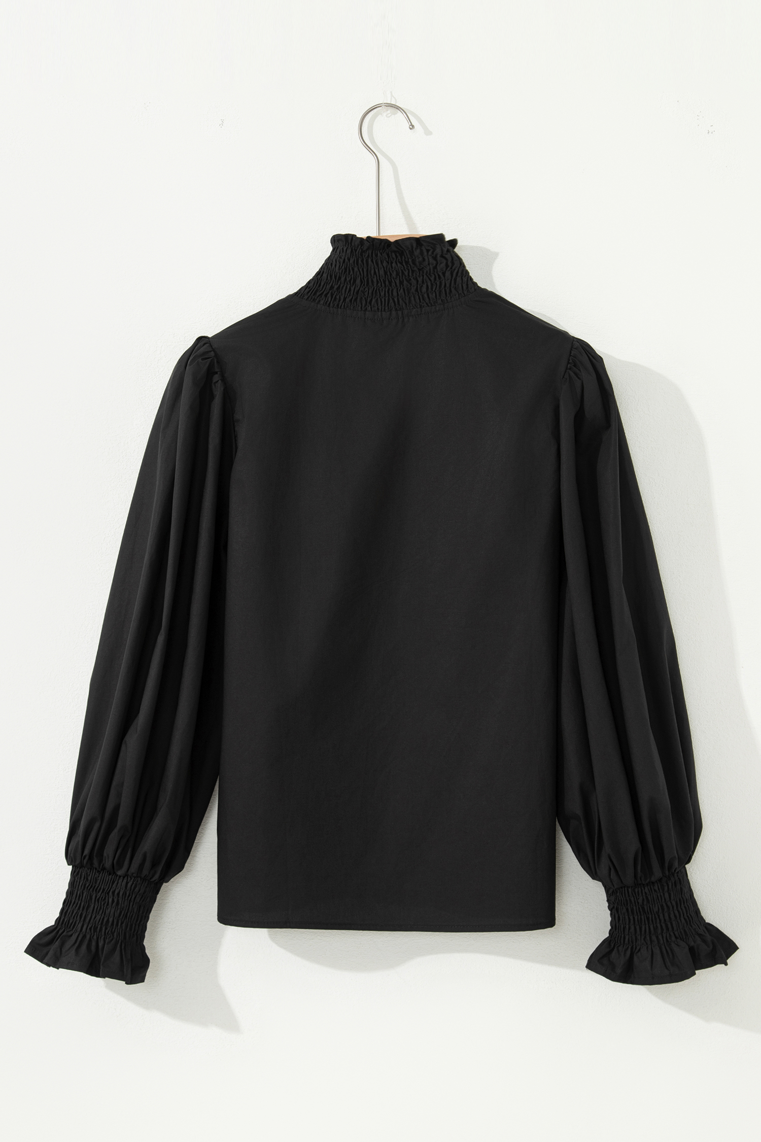 Evergreen Puffy Flounce Sleeve Leopard Trim V Neck Blouse