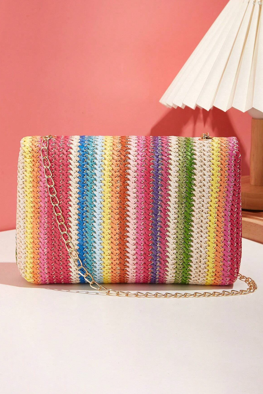 Iceland Blue Striped Crochet Flapped Single Shoulder Bag
