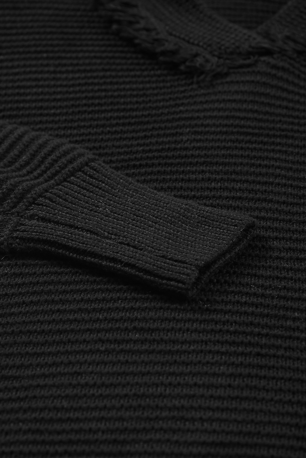 V Neck Ribbed Drop Shoulder Hooded Sweater