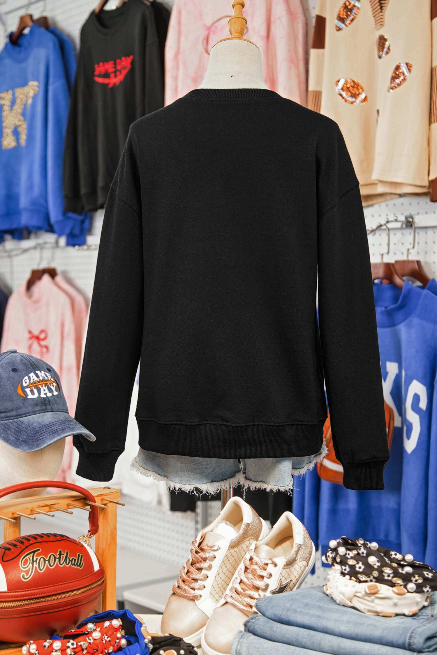 Black GAME DAY Embroidered Graphic Casual Pullover Sweatshirt