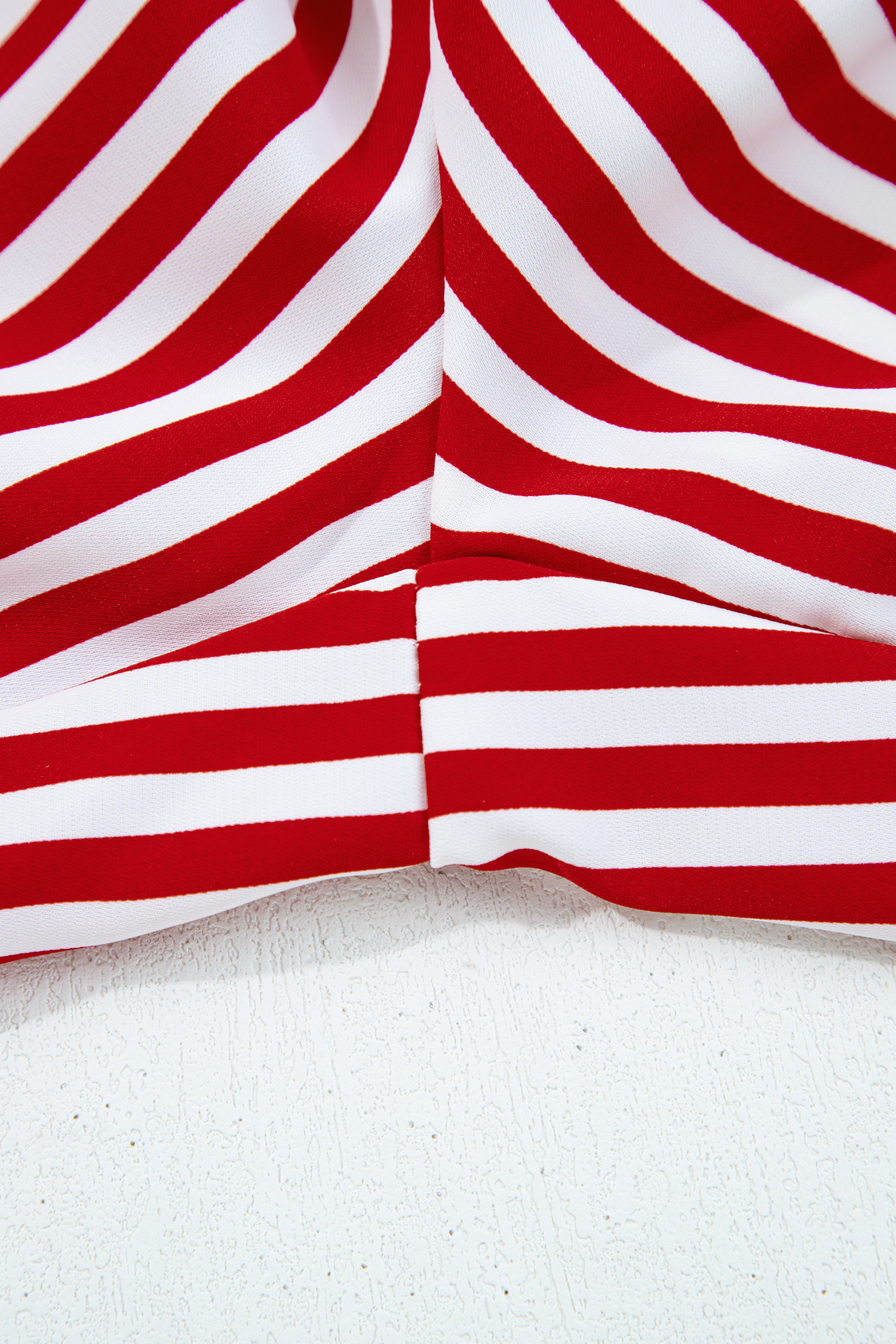 Red Stripe Contrast Velvet Trim Bow Knot Waist 2pcs Pajama Set