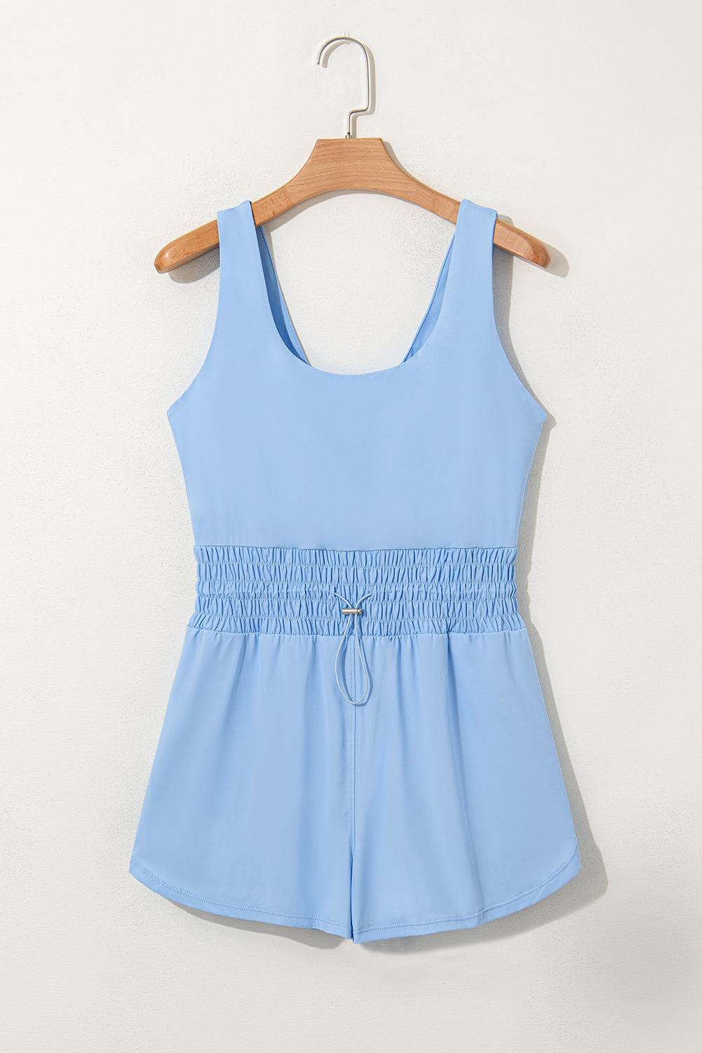 Black Plain Sleeveless Loop Drawstring Cinched Waist Romper