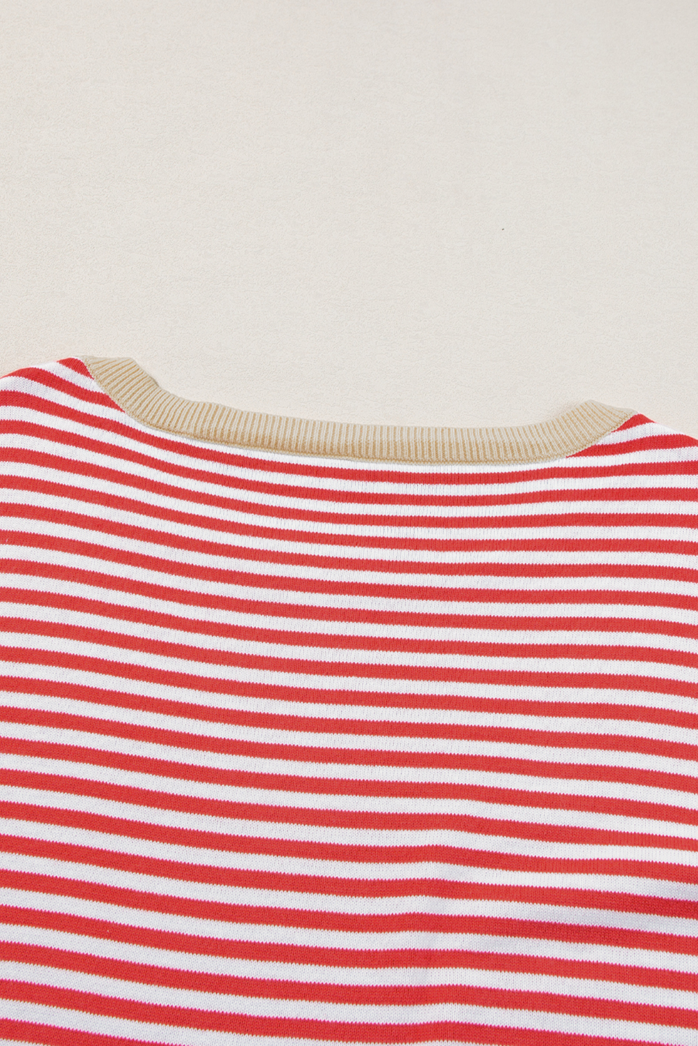 Fiery Red Striped Contrast Trimmed Drop Shoulder Sweater