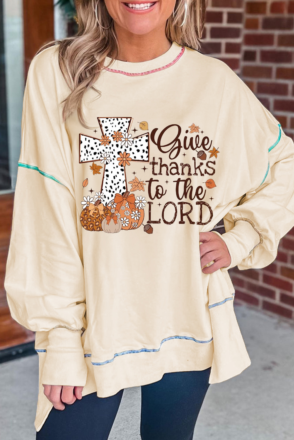 Contrast Stitching Split Baggy Sweatshirt