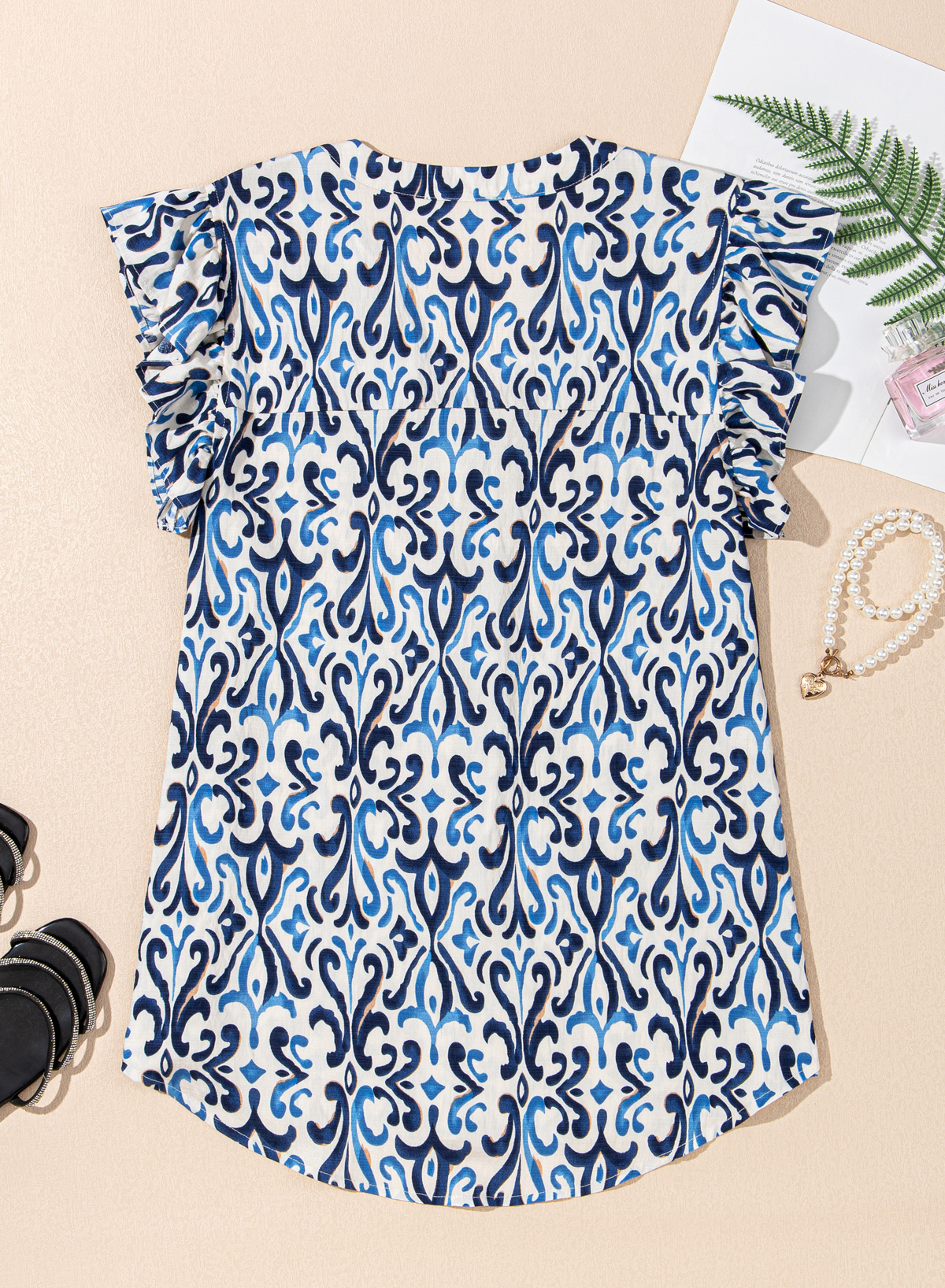 Sky Blue Boho Print Smocked High Waist Maxi Dress