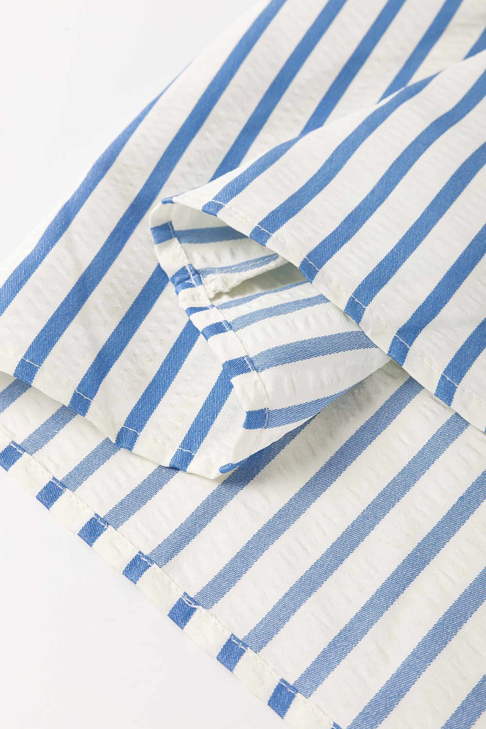 Sky Blue Stripe Knotted Bracelet Sleeve Notched Neck Shift Mini Dress
