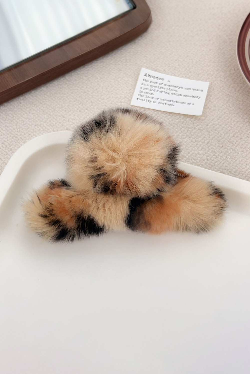 Thai Curry Leopard Fluffy Plush Cony Fur Hair Claw Clip