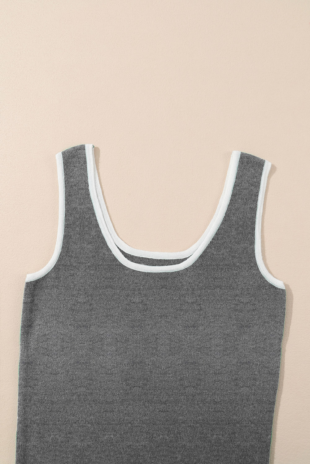 Dark Green Lightweight Ribbed Knit Contrast Trim Sweater Vest
