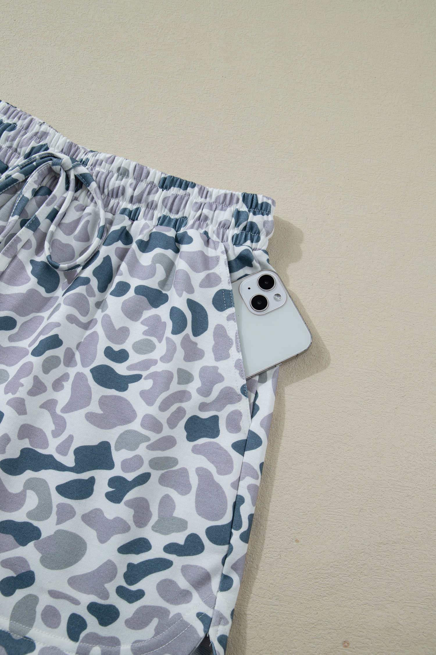 Beige Camo Print Wide Leg Casual Pants