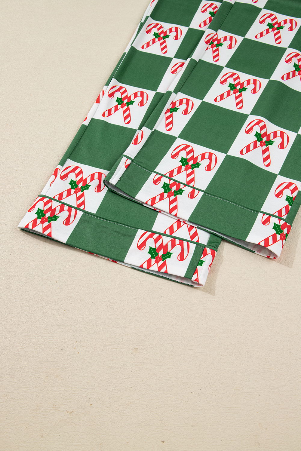 Green Holly Jolly Checkered Pattern 2pcs Long Pajama Set